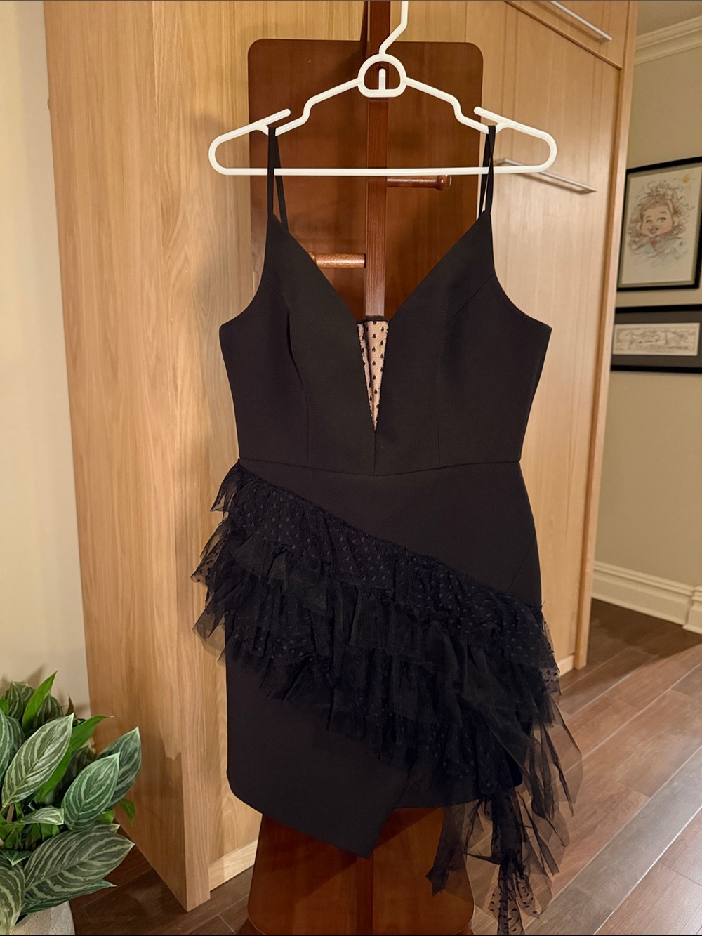 BCBGMaxAzria Black Asymmetrical Ruffle Mini Dress